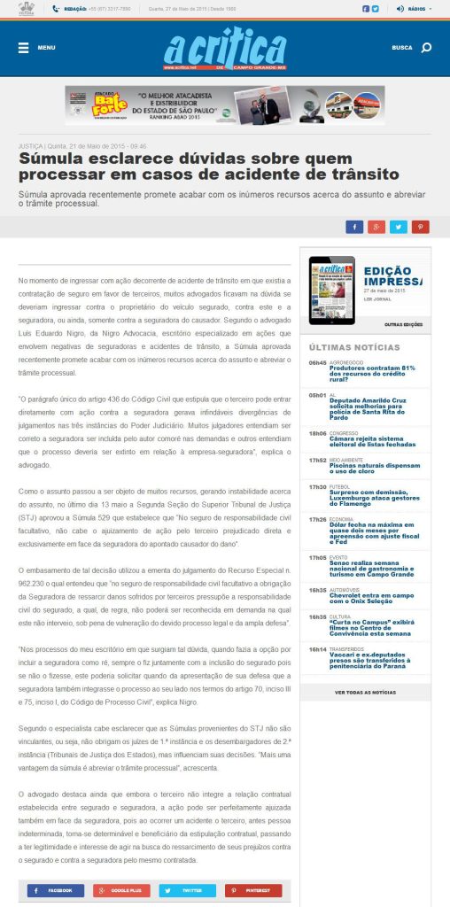 Nigro Advocacia no Jornal A Crítica